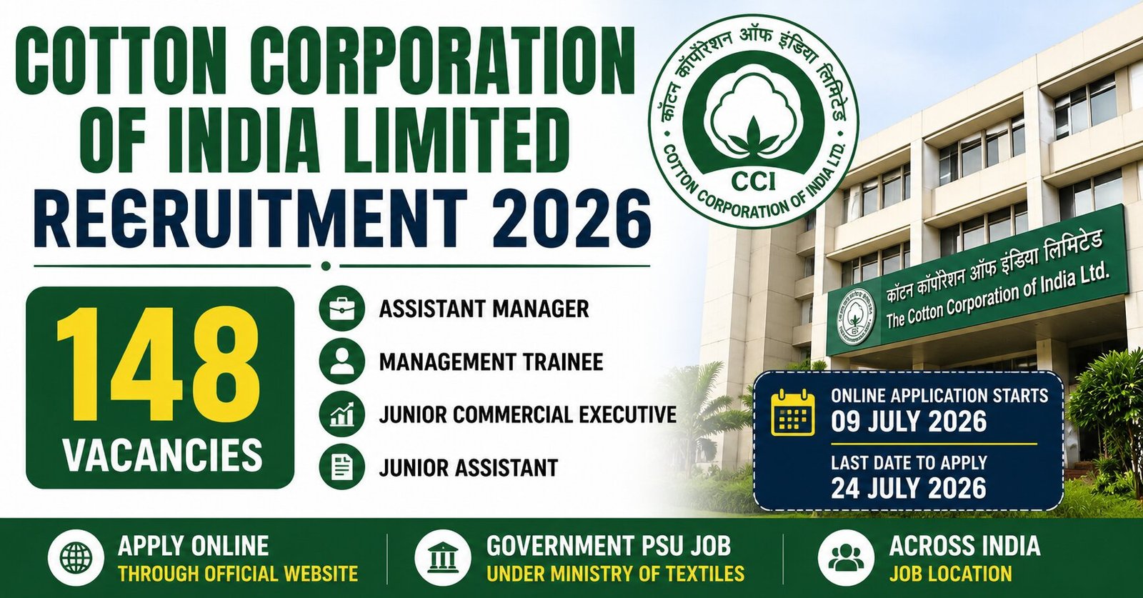 Cotton Corporation of India Recruitment 2026 Apply Online for 148 Posts