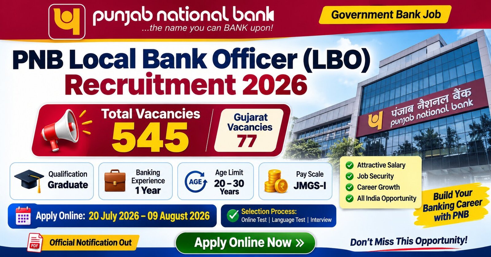 PNB Local Bank Officer Recruitment 2026 Apply Online for 545 Posts