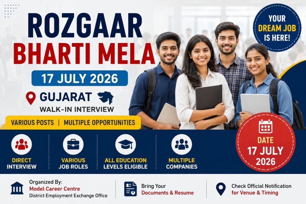 Rozgaar Bharti Mela 17 July 2026 Walk-in Interview for Various Posts in Gujarat