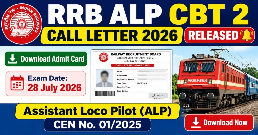 RRB ALP CBT 2 Call Letter 2026 Download Admit Card for 28 July Exam CEN No. 01/2025