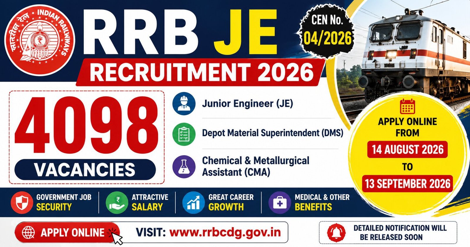 RRB JE Recruitment 2026 Notification Out for 4098 Vacancies – Apply Online from 14 August