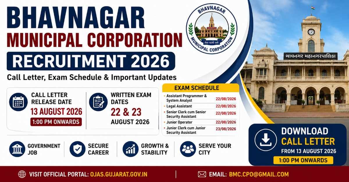 Bhavnagar Municipal Corporation Recruitment 2026: Call Letter Date, Exam Schedule & Important Updates