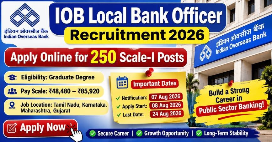IOB Local Bank Officer Recruitment 2026 – 250 Scale-I Posts