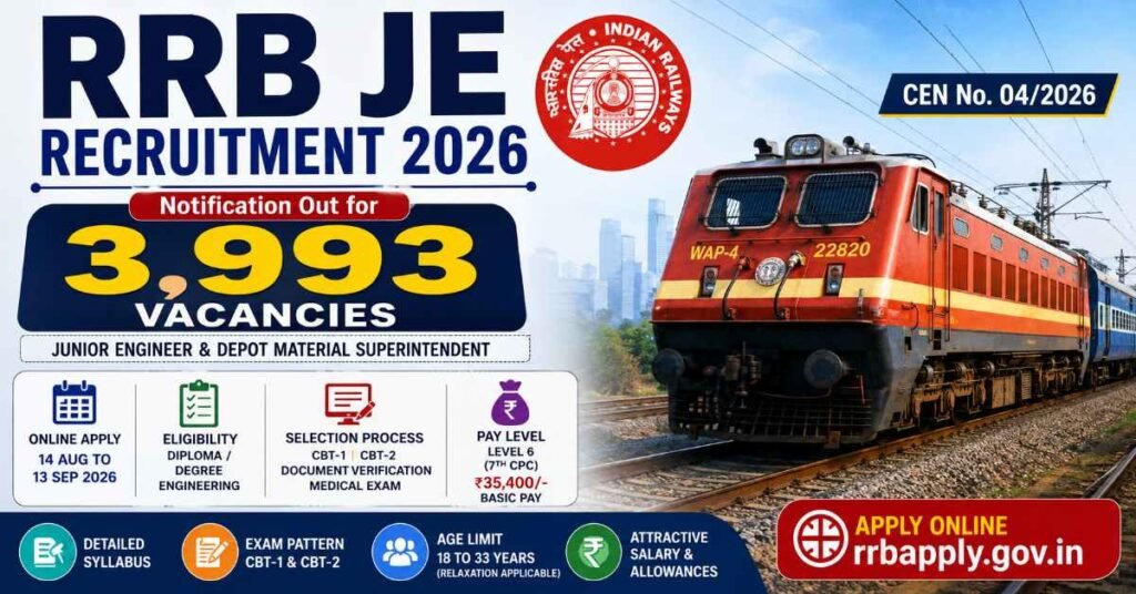 RRB JE Recruitment 2026 3993 vacancies notification eligibility exam pattern and syllabus